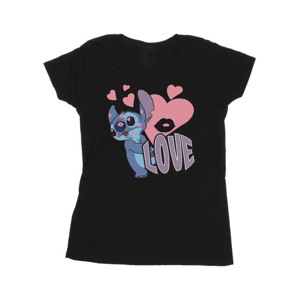 Lilo & Stitch Womens/Ladies Love Hearts Cotton T-Shirt / Black